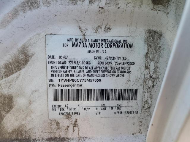 Photo 10 from auction – 2007 MAZDA 6 I with VIN 1YVHP80C775M57659