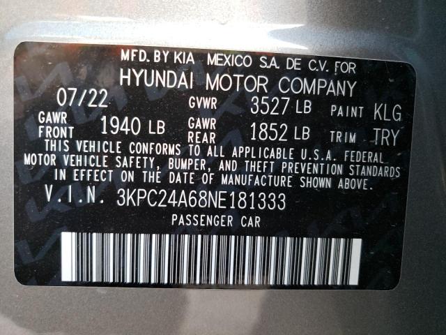Photo 10 from auction – 2022 HYUNDAI ACCENT SE with VIN 3KPC24A68NE181333