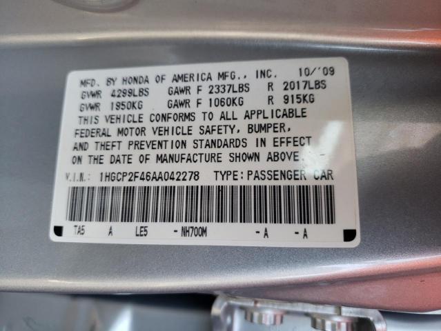 Photo 10 from auction – 2010 HONDA ACCORD LXP with VIN 1HGCP2F46AA042278