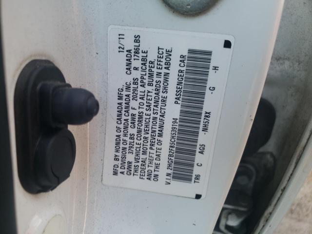 Photo 10 from auction – 2012 HONDA CIVIC with VIN 2HGFB2F85CH539194
