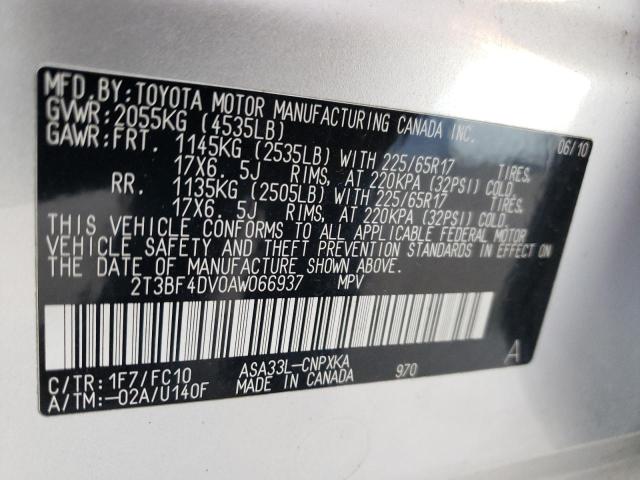 Photo 10 from auction – 2010 TOYOTA RAV4 with VIN 2T3BF4DV0AW066937