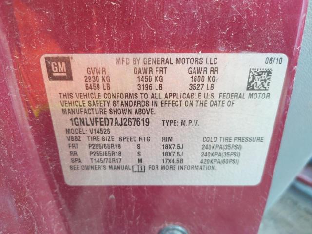 Photo 10 from auction – 2010 CHEVROLET TRAVERSE L with VIN 1GNLVFED7AJ267619