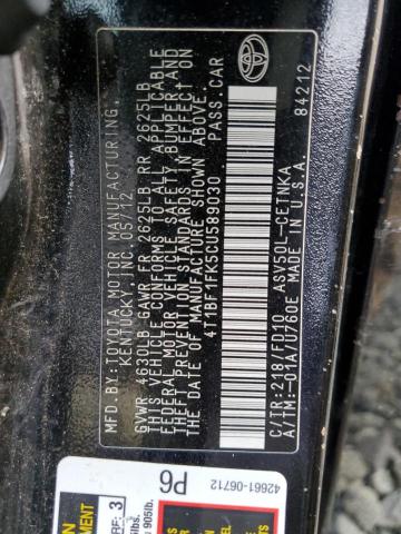 Photo 10 from auction – 2012 TOYOTA CAMRY with VIN 4T1BF1FK5CU589030