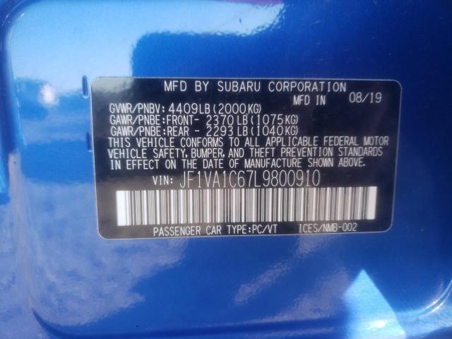 Photo 10 from auction – 2020 SUBARU WRX PREMIU with VIN JF1VA1C67L9800910