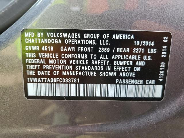 Photo 10 from auction – 2015 VOLKSWAGEN PASSAT S with VIN 1VWAT7A36FC033781