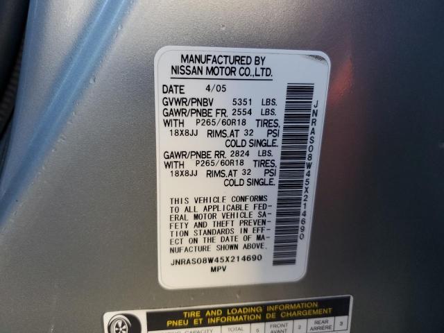 Photo 10 from auction – 2005 INFINITI FX35 with VIN JNRAS08W45X214690