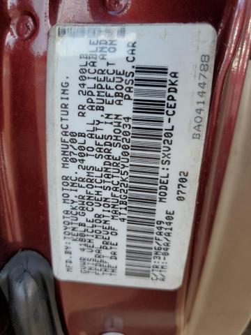 Photo 10 from auction – 2000 TOYOTA CAMRY CE with VIN 4T1BG22K5YU002034