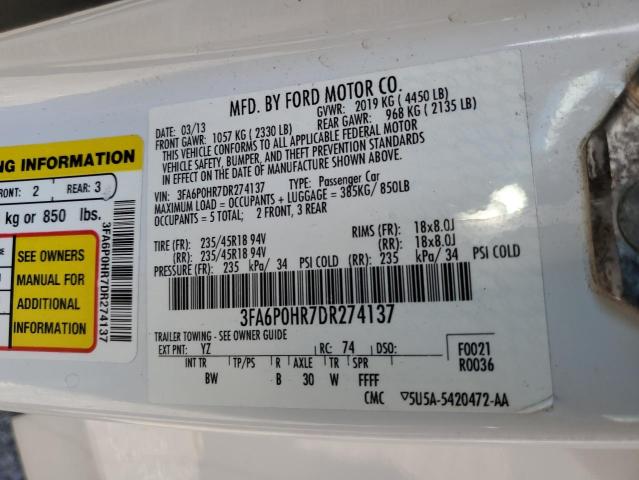 Photo 10 from auction – 2013 FORD FUSION SE with VIN 3FA6P0HR7DR274137