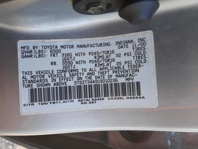 Photo 10 from auction – 2001 TOYOTA SEQUOIA SR with VIN 5TDZT34A91S010236
