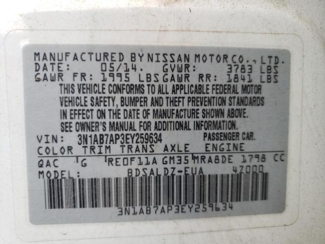 Photo 10 from auction – 2014 NISSAN SENTRA S with VIN 3N1AB7AP3EY259634