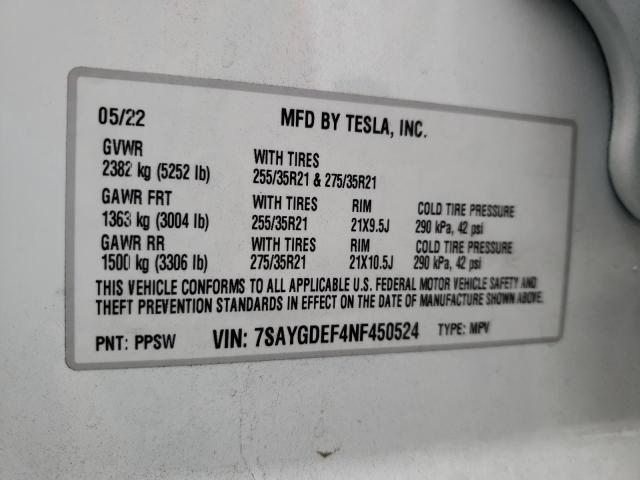 Photo 10 from auction – 2022 TESLA MODEL Y with VIN 7SAYGDEF4NF450524