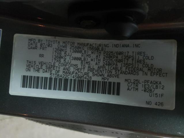 Photo 10 from auction – 2004 TOYOTA SIENNA XLE with VIN 5TDBA22C14S005428