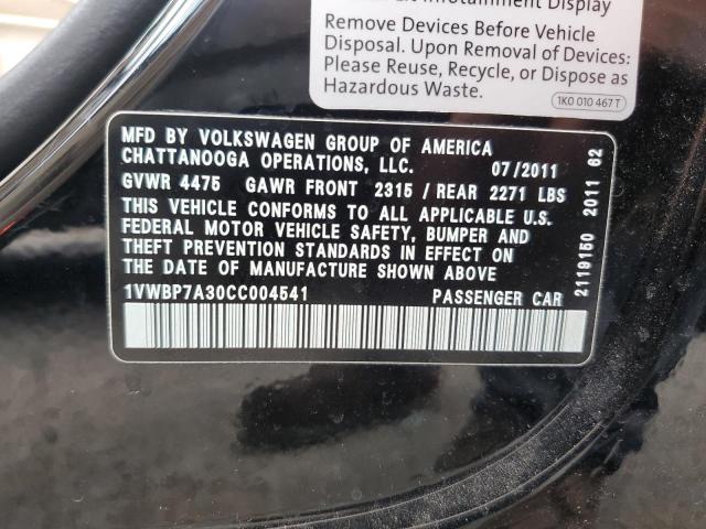 Photo 10 from auction – 2012 VOLKSWAGEN PASSAT SE with VIN 1VWBP7A30CC004541