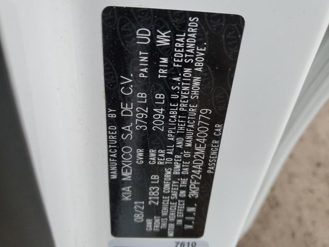 Photo 10 from auction – 2021 KIA FORTE FE with VIN 3KPF24AD2ME400779