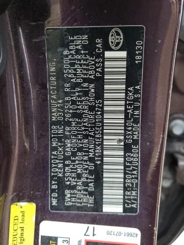 Photo 10 from auction – 2014 TOYOTA AVALON BAS with VIN 4T1BK1EB5EU104725