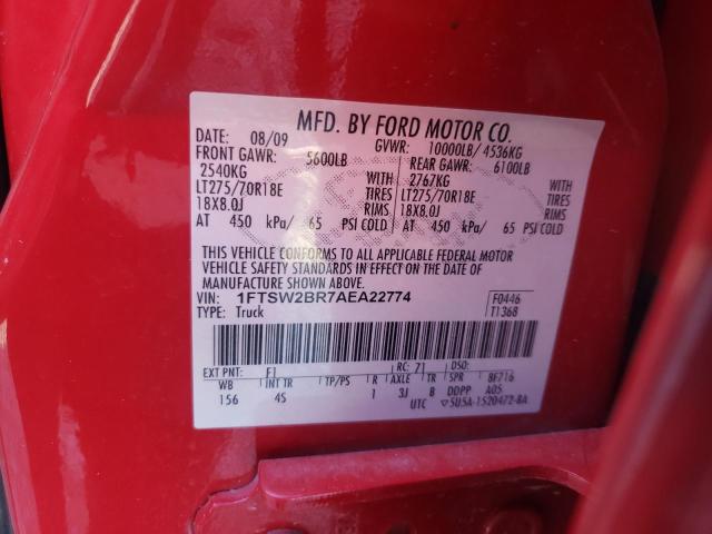 Photo 10 from auction – 2010 FORD F250 SUPER with VIN 1FTSW2BR7AEA22774