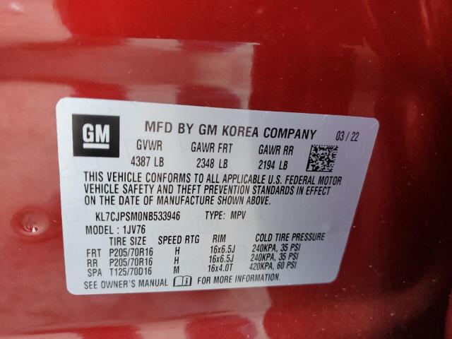 Photo 10 from auction – 2022 CHEVROLET TRAX 1LT with VIN KL7CJPSM0NB533946