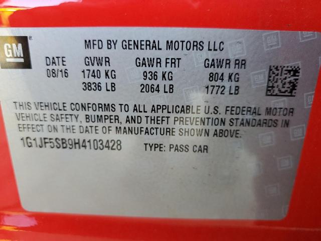 Photo 10 from auction – 2017 CHEVROLET SONIC PREM with VIN 1G1JF5SB9H4103428
