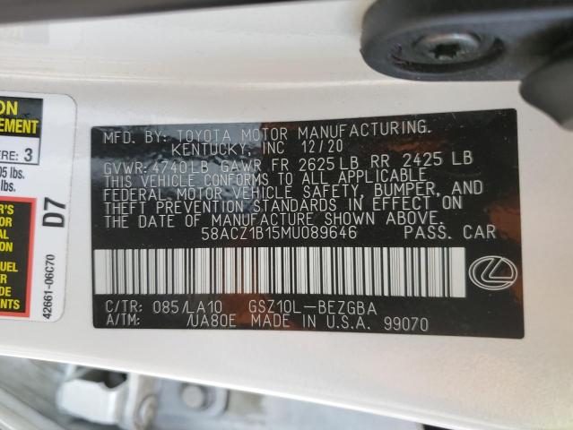 Photo 10 from auction – 2021 LEXUS ES 350 BAS with VIN 58ACZ1B15MU089646