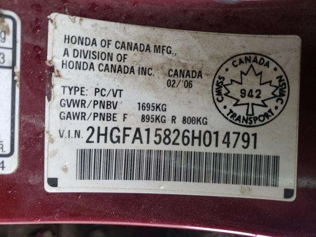 Photo 10 from auction – 2006 HONDA CIVIC EX with VIN 2HGFA15826H014791