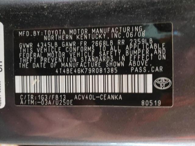 Photo 10 from auction – 2009 TOYOTA CAMRY BASE with VIN 4T4BE46K79R081385