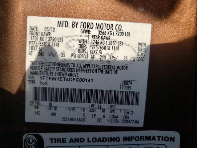 Photo 10 from auction – 2012 FORD F150 SUPER with VIN 1FTFW1ET4CFC00141