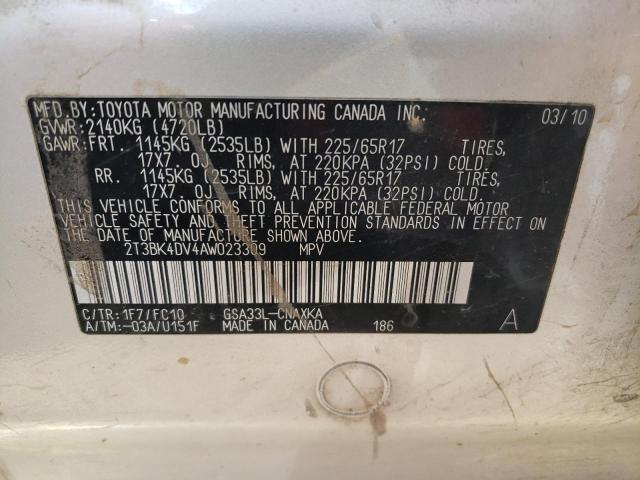 Photo 10 from auction – 2010 TOYOTA RAV4 with VIN 2T3BK4DV4AW023309