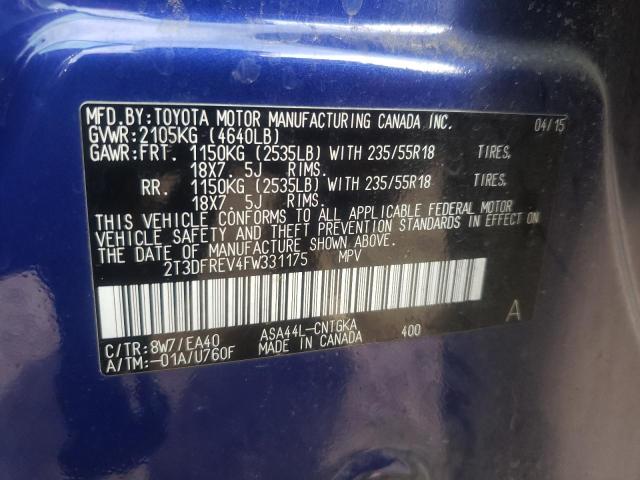Photo 10 from auction – 2015 TOYOTA RAV4 LIMIT with VIN 2T3DFREV4FW331175