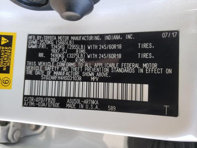 Photo 10 from auction – 2017 TOYOTA HIGHLANDER with VIN 5TDZARFH4HS031038