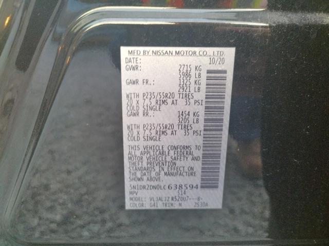 Photo 10 from auction – 2020 NISSAN PATHFINDER with VIN 5N1DR2DN0LC638594