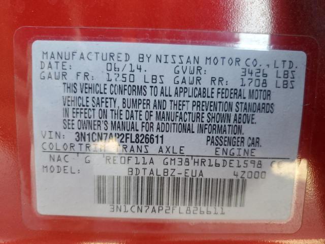 Photo 10 from auction – 2015 NISSAN VERSA S with VIN 3N1CN7AP2FL826611