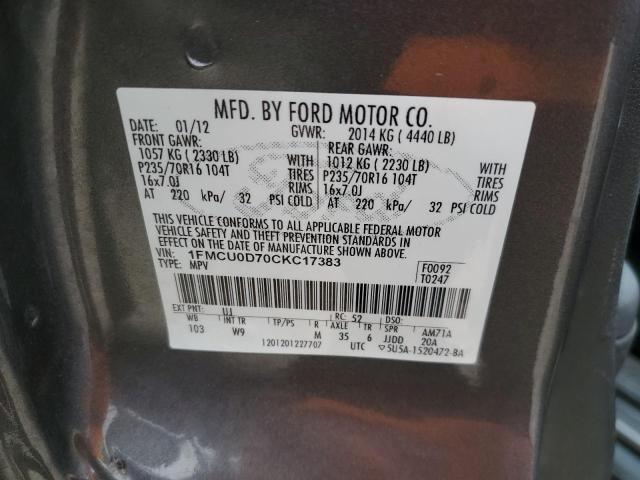 Photo 10 from auction – 2012 FORD ESCAPE XLT with VIN 1FMCU0D70CKC17383