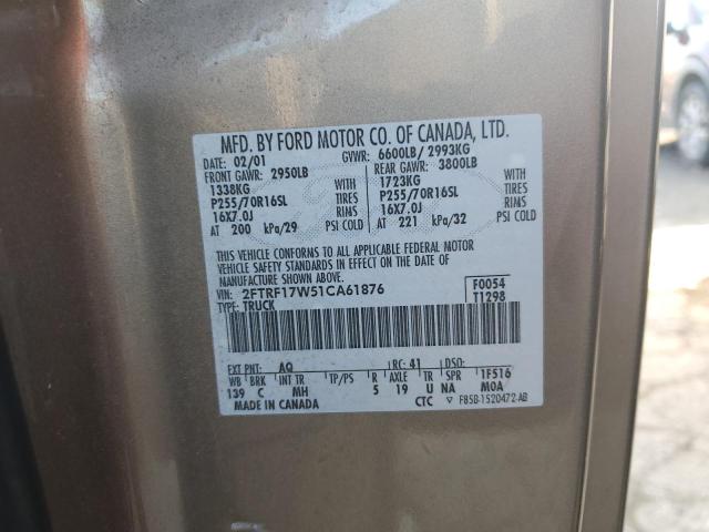 Photo 10 from auction – 2001 FORD F150 with VIN 2FTRF17W51CA61876