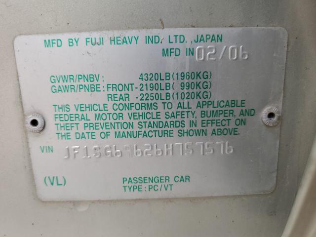 Photo 10 from auction – 2006 SUBARU FORESTER 2 with VIN JF1SG69626H757576
