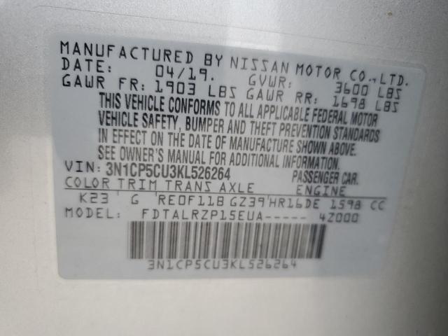 Photo 10 from auction – 2019 NISSAN KICKS with VIN 3N1CP5CU3KL526264