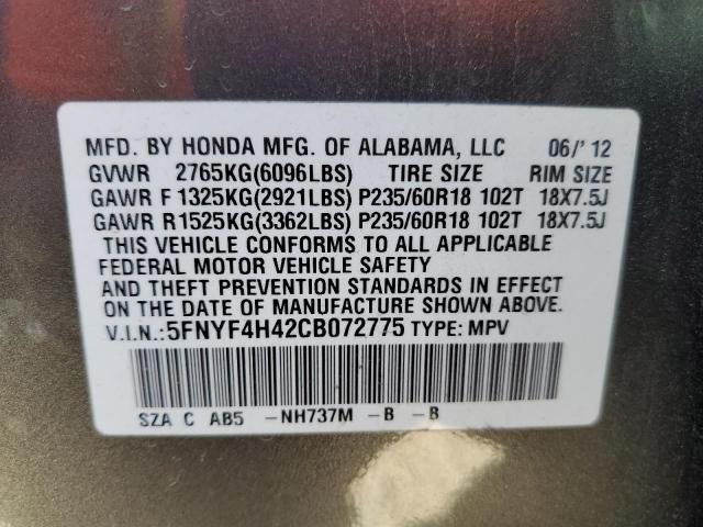 Photo 10 from auction – 2012 HONDA PILOT EX with VIN 5FNYF4H42CB072775