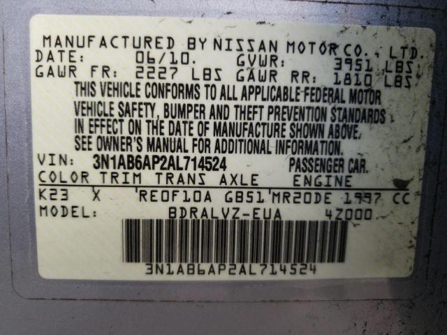Photo 10 from auction – 2010 NISSAN SENTRA 2.0 with VIN 3N1AB6AP2AL714524