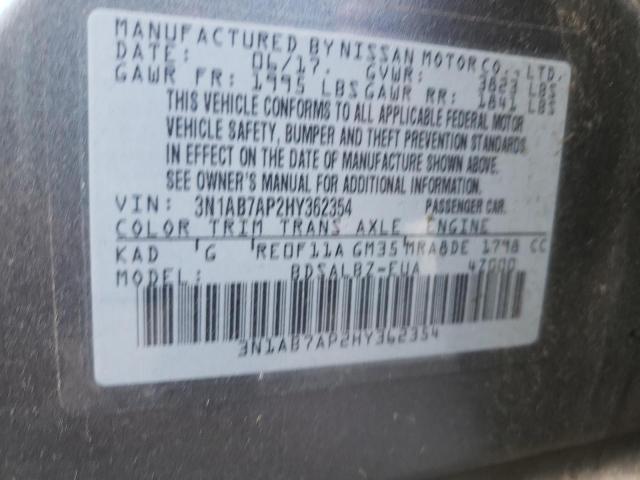 Photo 10 from auction – 2017 NISSAN SENTRA S with VIN 3N1AB7AP2HY362354