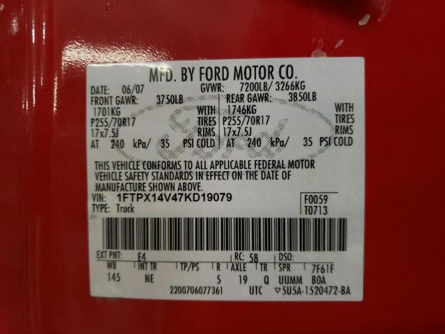 Photo 10 from auction – 2007 FORD F150 with VIN 1FTPX14V47KD19079