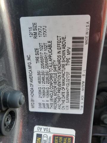 Photo 10 from auction – 2016 HONDA CR-V EXL with VIN 5J6RM4H71GL021737