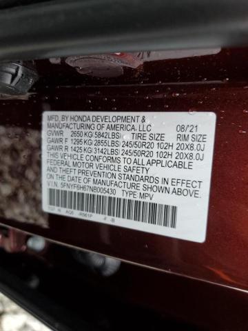 Photo 10 from auction – 2022 HONDA PILOT TOUR with VIN 5FNYF6H67NB005430