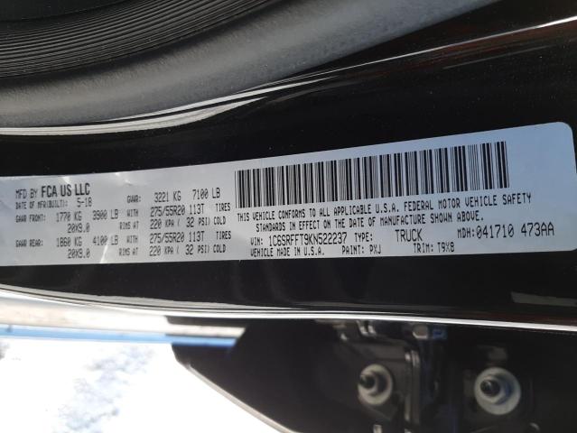 Photo 10 from auction – 2019 RAM 1500 BIG H with VIN 1C6SRFFT9KN522237