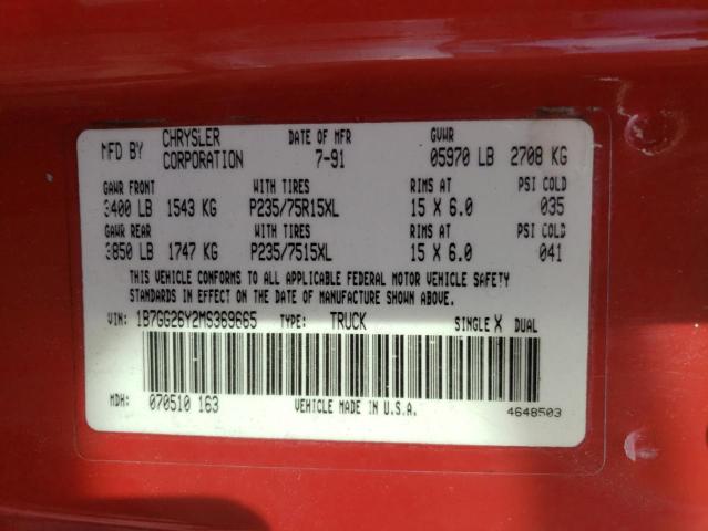 Photo 10 from auction – 1991 DODGE DAKOTA with VIN 1B7GG26Y2MS369665