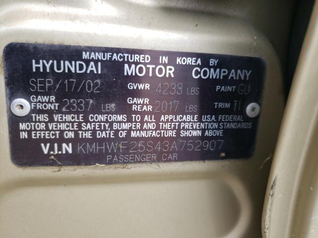 Photo 10 from auction – 2003 HYUNDAI SONATA GL with VIN KMHWF25S43A752907