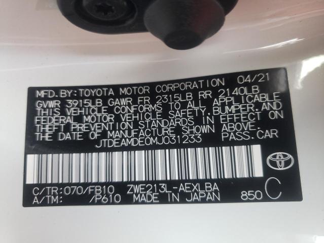 Photo 10 from auction – 2021 TOYOTA COROLLA LE with VIN JTDEAMDE0MJ031233