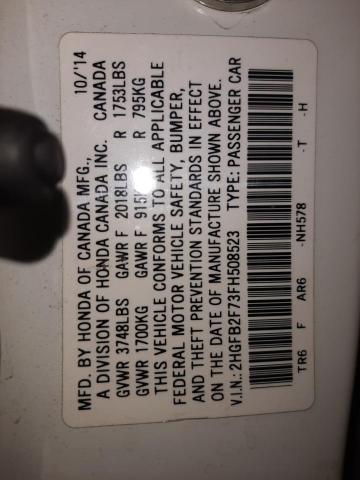 Photo 10 from auction – 2015 HONDA CIVIC SE with VIN 2HGFB2F73FH508523