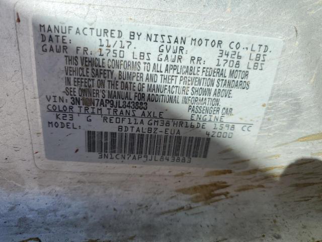 Photo 10 from auction – 2018 NISSAN VERSA S with VIN 3N1CN7AP9JL843883