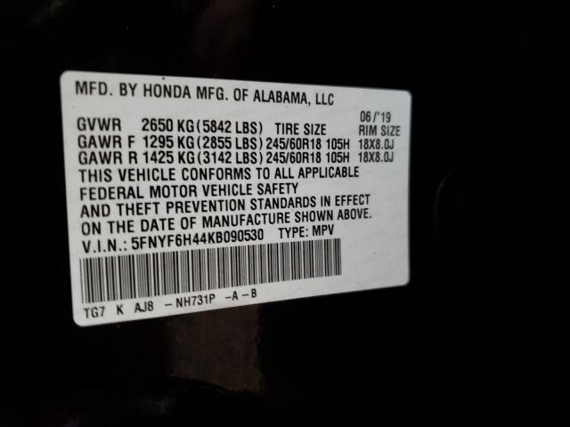 Photo 10 from auction – 2019 HONDA PILOT EXL with VIN 5FNYF6H44KB090530