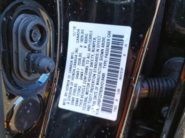 Photo 10 from auction – 2019 HONDA CIVIC with VIN 2HGFC2F82KH518489