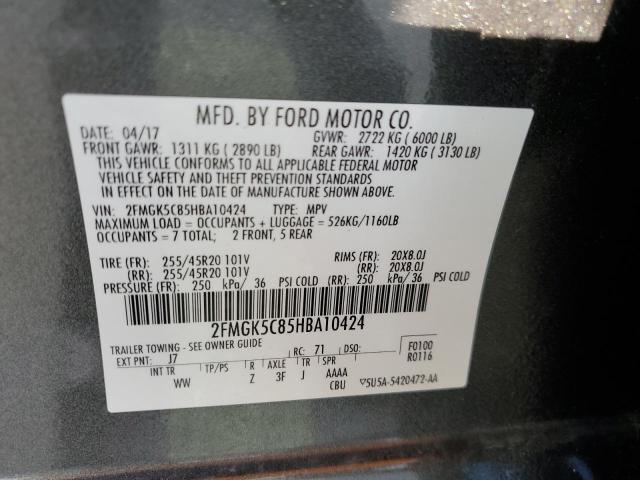Photo 10 from auction – 2017 FORD FLEX SEL with VIN 2FMGK5C85HBA10424